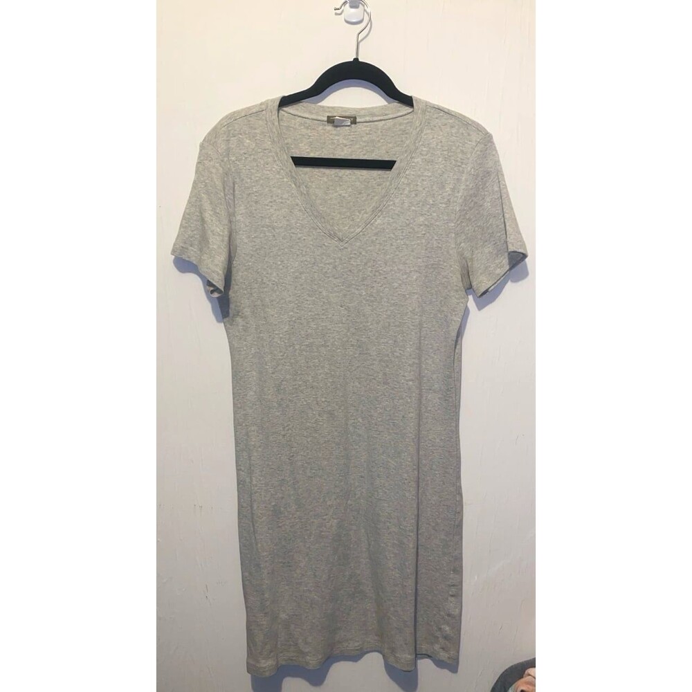 J.Crew Late‑2000s Heather Gray Cotton V‑Neck T‑Shirt Dress – Size L